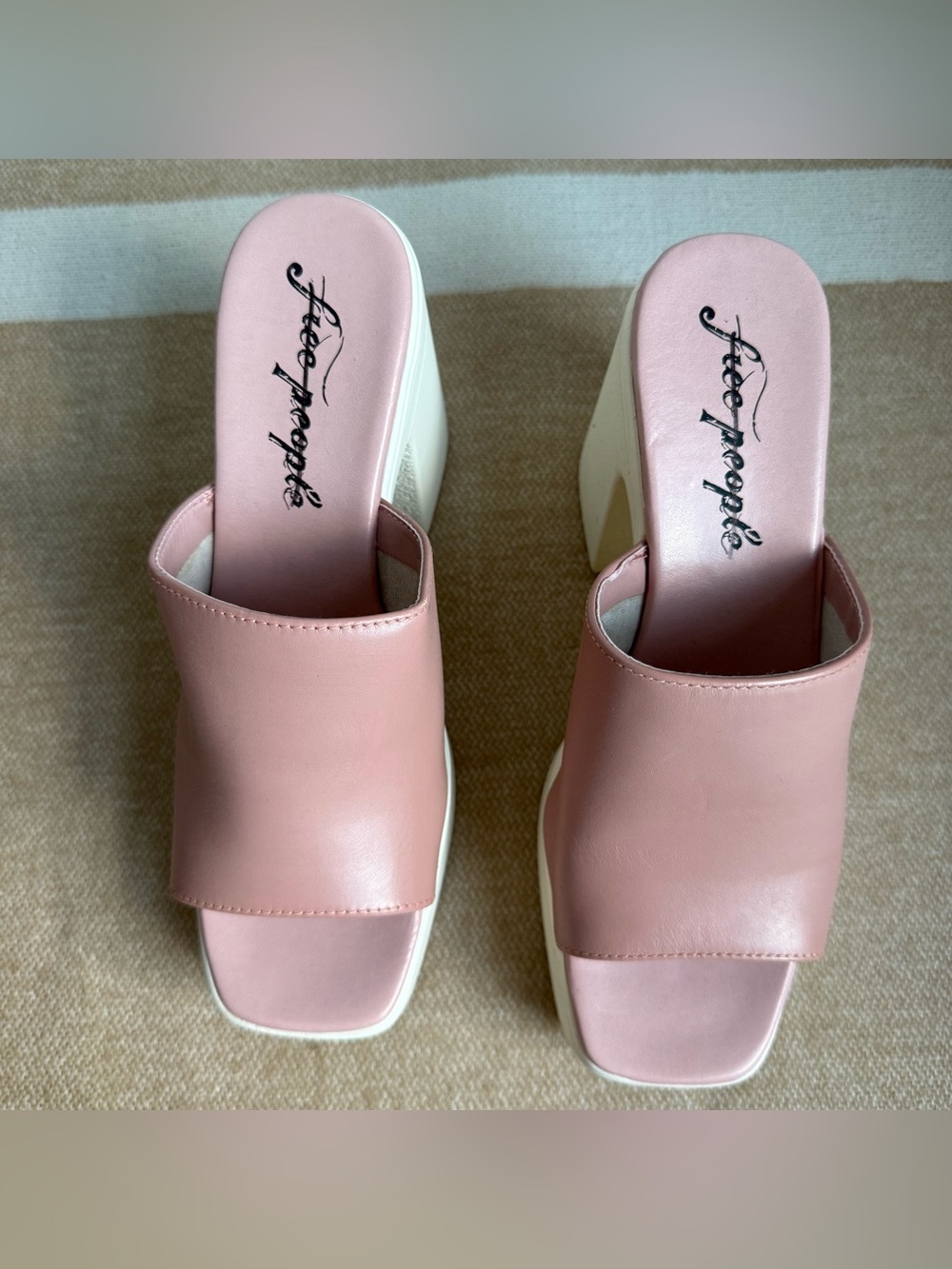 Free People Blush Pink Chunky Platform Mules Size 8.5 New